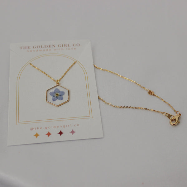 Forget-me-not Hexagon Necklace