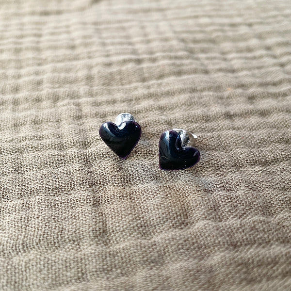 Black Enamel Heart Post Earrings
