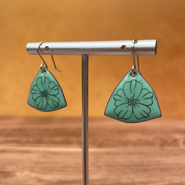 Sea Foam Green Enamel Poppy 'Doodle' Earrings