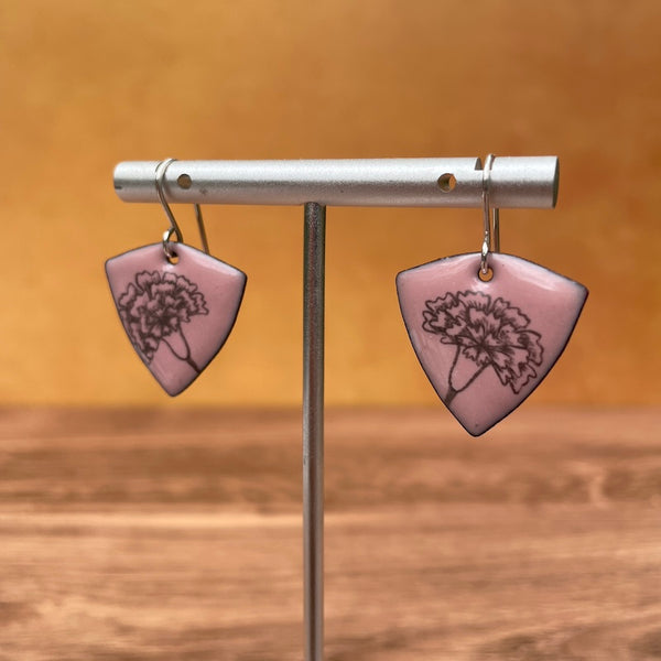 Pink Enamel Carnation 'Doodle' Earrings