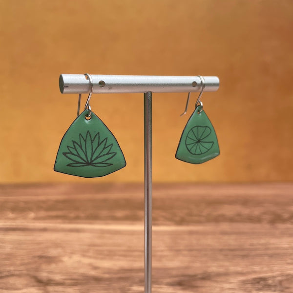 Sea Glass Green Enamel Water Lily 'Doodle' Earrings