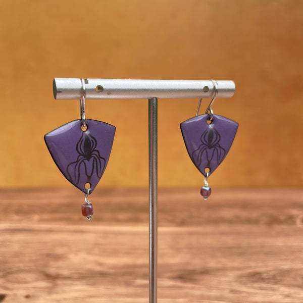 Purple Enamel Iris 'Doodle' Earrings