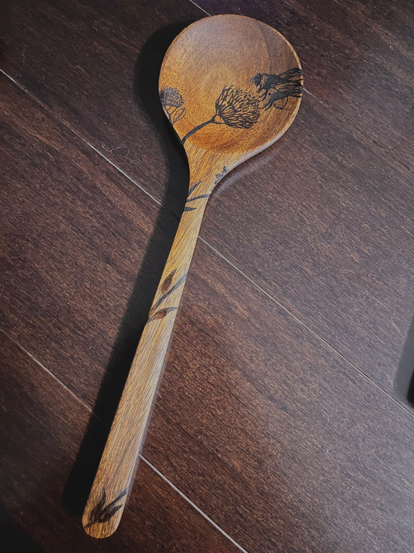 Wooden Spoon - Hand burned flower and bee