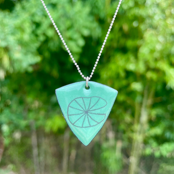 Sea Glass Green Enamel Lily Pad 'Doodle' Necklace