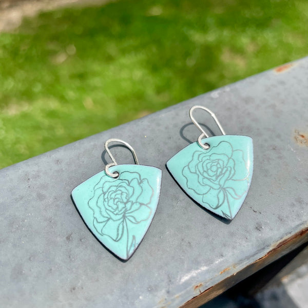 Blue Enamel Peony 'Doodle' Earrings