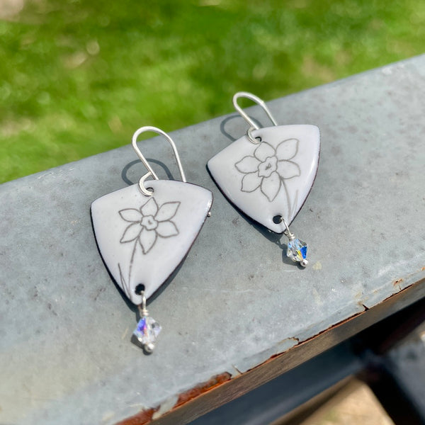 White Enamel Daffodil 'Doodle' Earrings