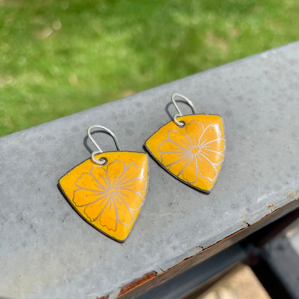 Yellow Enamel Cosmos 'Doodle' Earrings