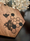 Set of 4 Hexagon Wooden Coasters- Bee Design