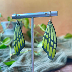 Chartreuse Enamel Butterfly Wing Earrings