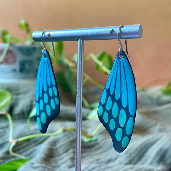 Blue & Green Enamel Butterfly Wing Earrings