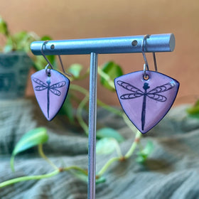 Pink Enamel Dragonfly 'Doodle' Earrings