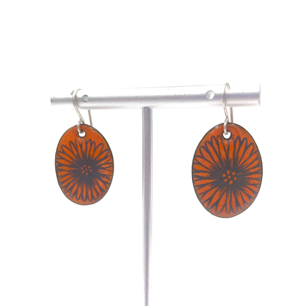 Orange Enamel Zinnia 'Doodle' Earrings
