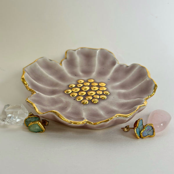 dusty rose floral trinket dish