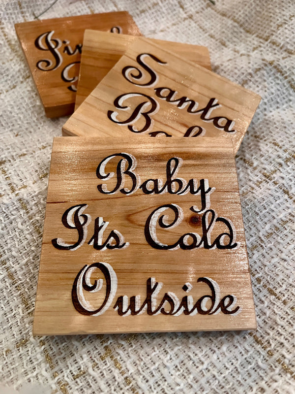 Set of 4 Square Wooden Coasters- Christmas Song coasters