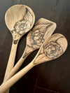 Wooden Spatula - Hand burned flower design