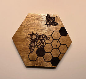 Set of 4 Hexagon Wooden Coasters- Bee Design