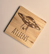 Set of 4 Square Wooden Coasters- Atlien Design