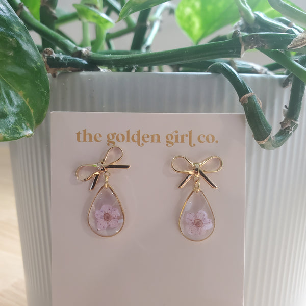 Pressed Flower Teardrop Earrings