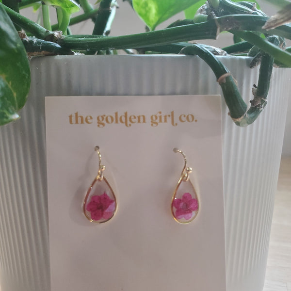 Pressed Flower Teardrop Earrings