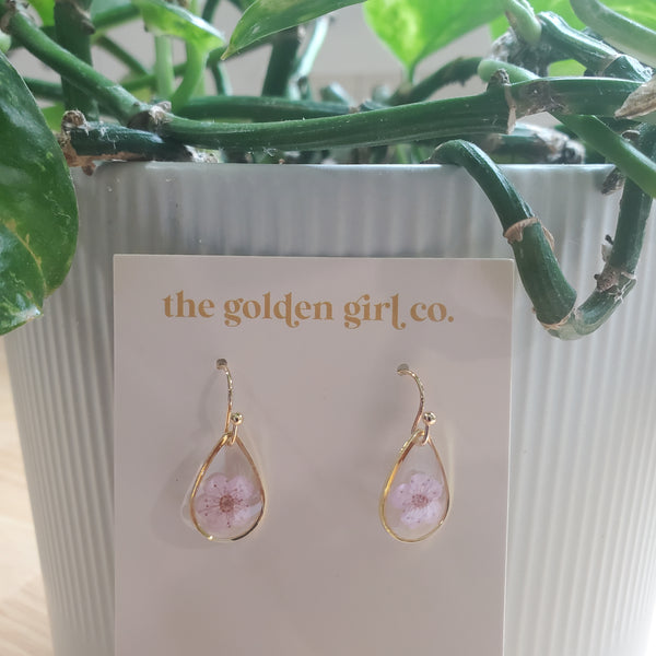 Pressed Flower Teardrop Earrings