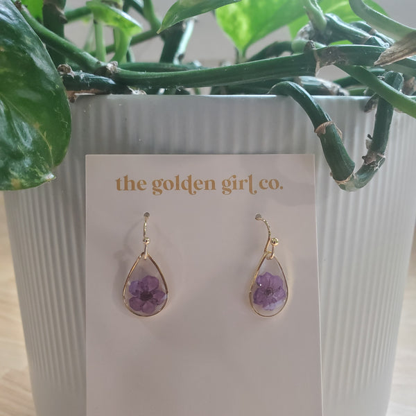 Pressed Flower Teardrop Earrings