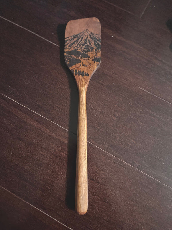 Wooden Spatula - Hand burned mountain design