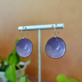 Purple Enamel Large Short Flower Cup Earrings