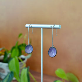 Purple Enamel Mini Long Flower Cup Earrings