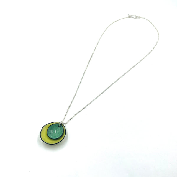 Green &  Yellow Enamel Flower Cup Necklace
