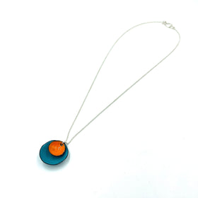 Orange & Turquoise Enamel Flower Cup Necklace